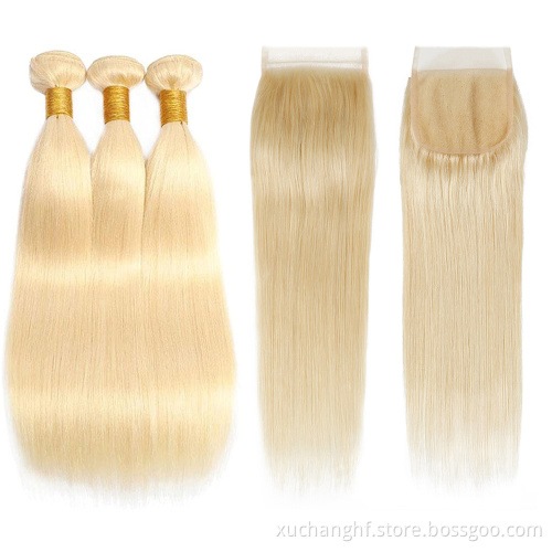 Wholesale 613 Cuticle Aligned Virgin Hair,Russian Blonde Virgin Human Hair Bundles With Closure Free Sample Human Hair Extension